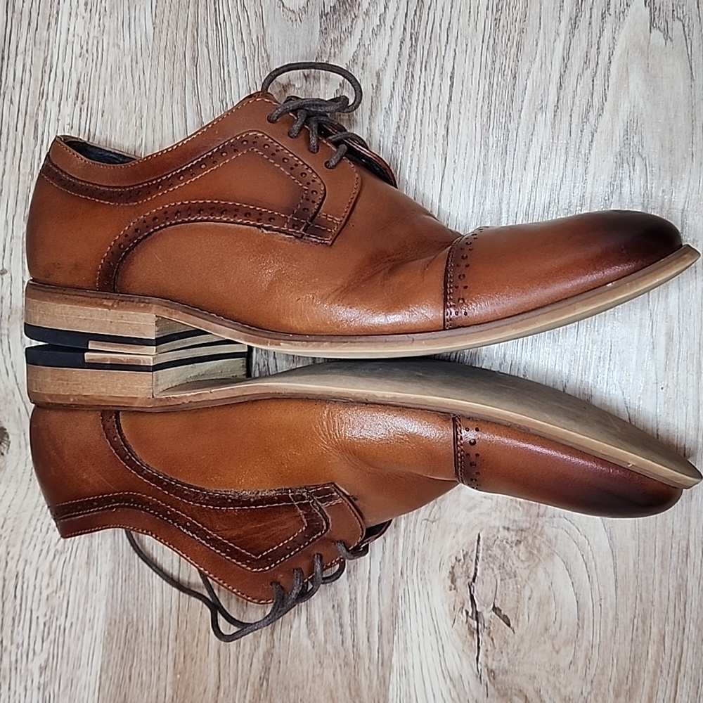Stacy Adams Mens Dickinson Cap Toe Oxford Shoes Cognac Brown Roynd Toe Size 9W - Picture 6 of 11